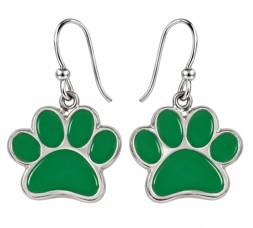 Green Paw Print Dangle Earrings Pet Lover Dog Mom Cat Lover Sensitive Ears